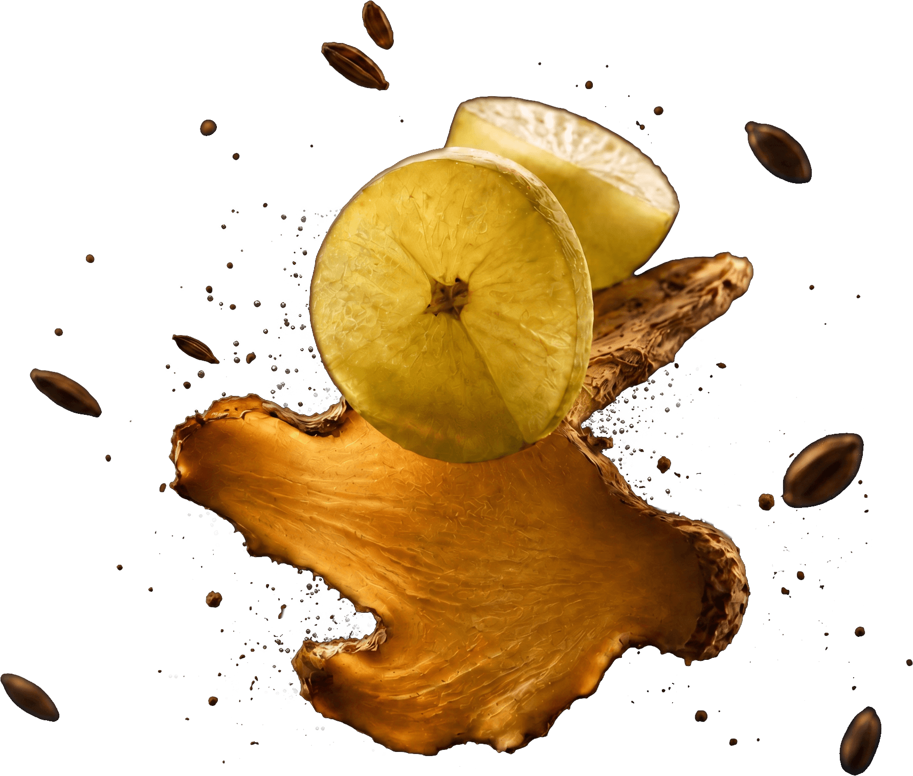 Fresh ginger, sliced — one of Ollin's traceable actives